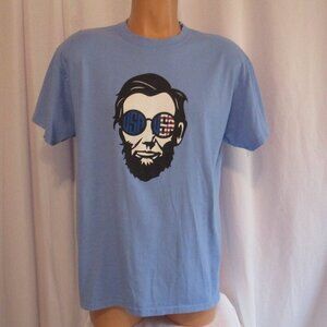 Abraham Lincoln Shirt Large Light Blue USA Flag Sunglasses Graphic Tee